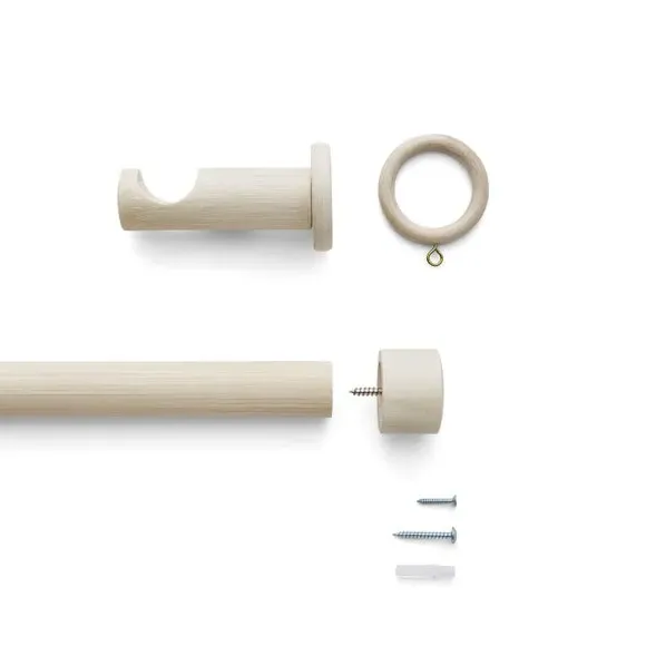 Curtain Pole with Stud Finial - Grey Oak, Wood
