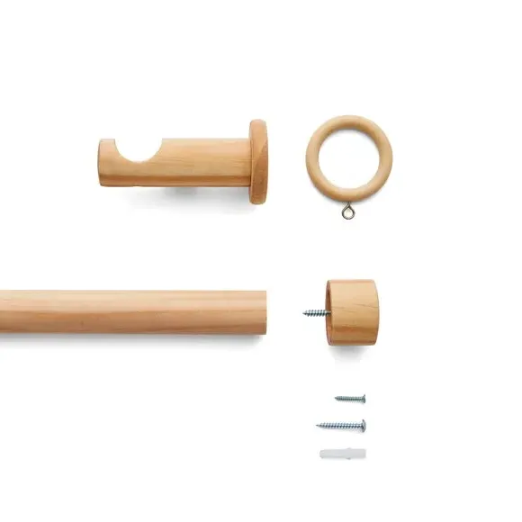Curtain Pole with Stud Finial - Light Oak, Wood