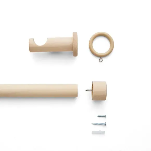 Curtain Pole with Stud Finial - Whitewash, Wood