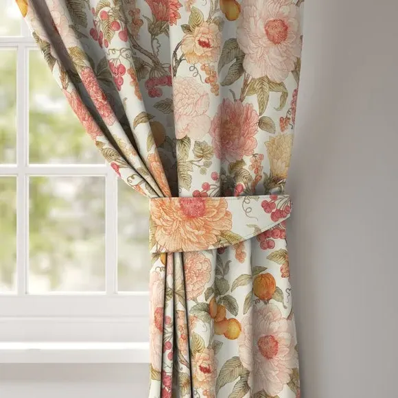 Curtain Tieback Floral Design - Burnt Sienna, Cotton image
