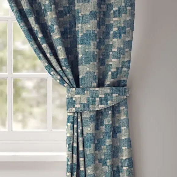 Curtain Tieback Geometric Pattern - Azure, Cotton image