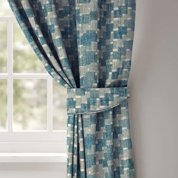 Curtain Tieback Geometric Pattern - Azure, Cotton