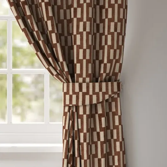 Curtain Tieback Geometric - Truffle, Polycotton