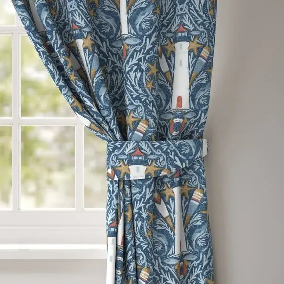 Curtain Tieback Nautical Design - Indigo, Cotton image