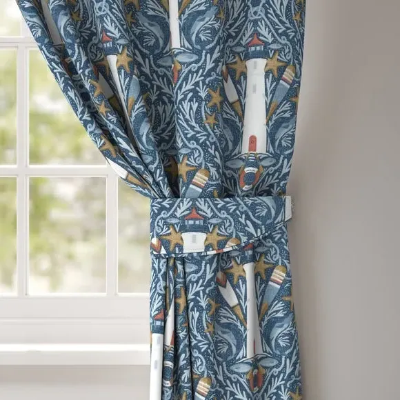 Curtain Tieback Nautical Design - Indigo, Cotton
