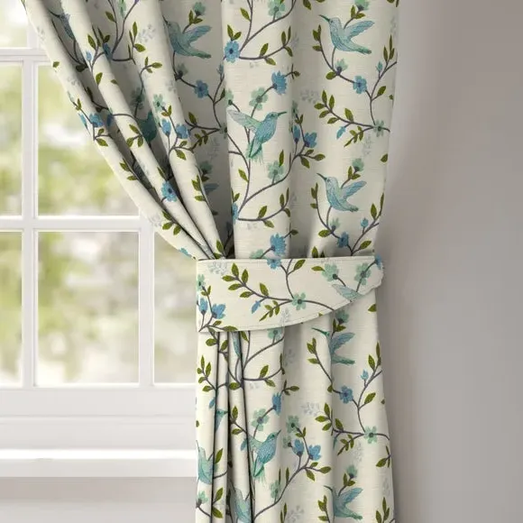 Curtain Tieback with Birds & Floral - Indigo image