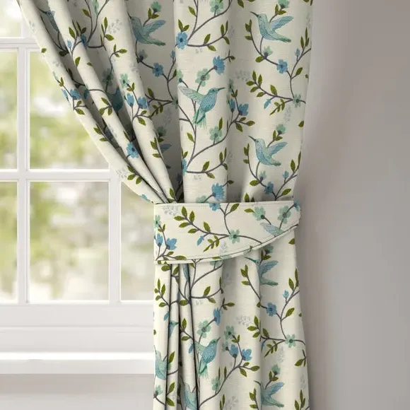 Curtain Tieback with Birds & Floral - Indigo