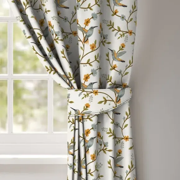 Curtain Tieback with Birds & Floral - Orange