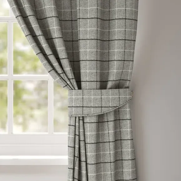 Curtain Tieback with Check Design - Grey