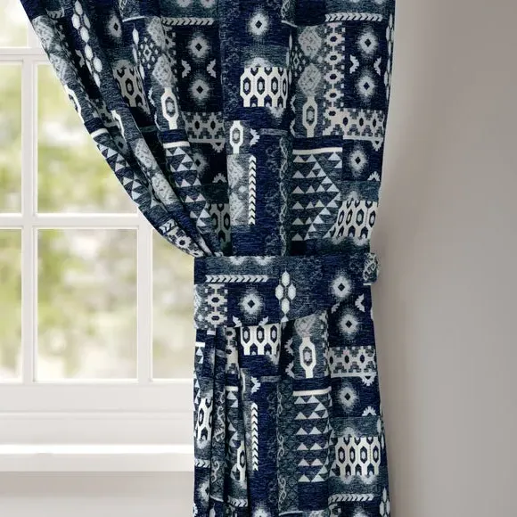 Curtain Tieback with Check Design - Indigo image