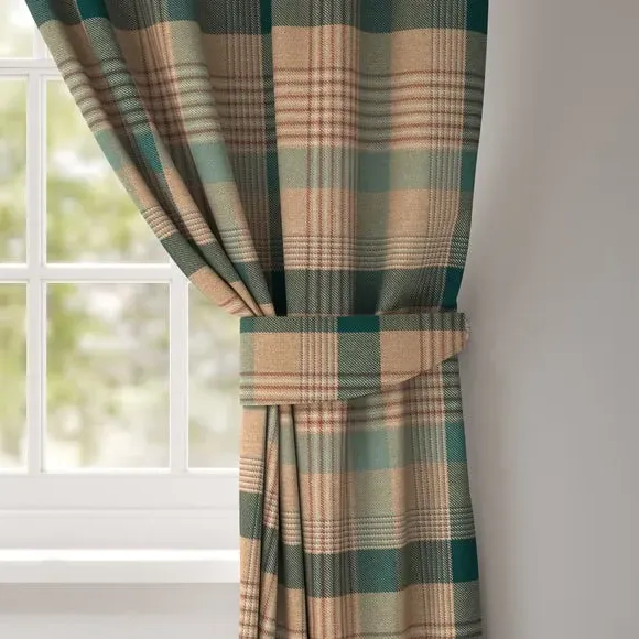 Curtain Tieback with Check Pattern - Teal