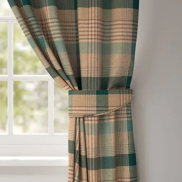 Curtain Tieback with Check Pattern - Teal