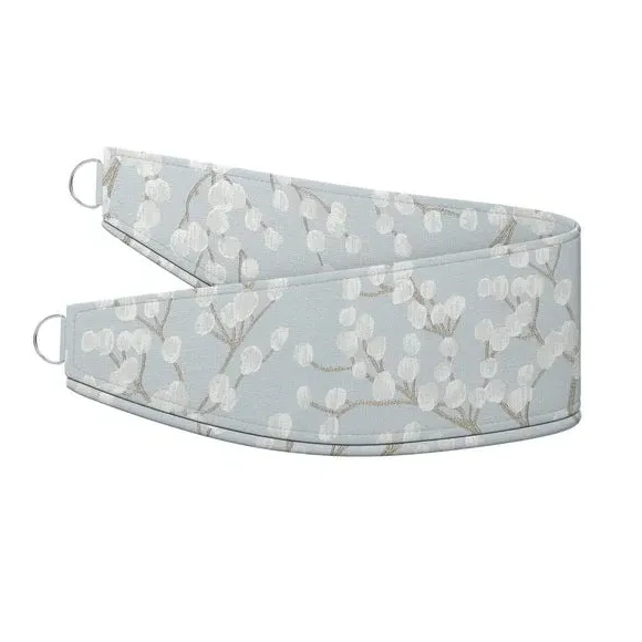 Curtain Tieback with Chrome Ring - Blue, Jacquard