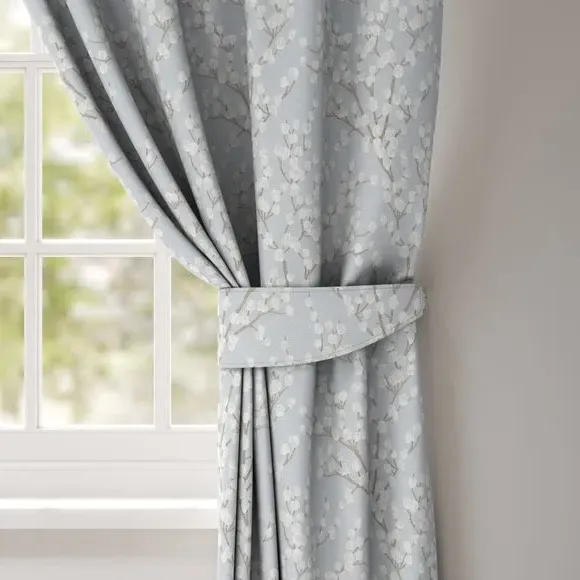 Curtain Tieback with Chrome Ring - Blue, Jacquard image