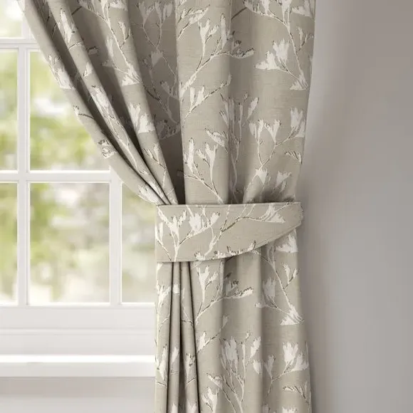 Curtain Tieback with Chrome Ring - Pebble, Jacquard image