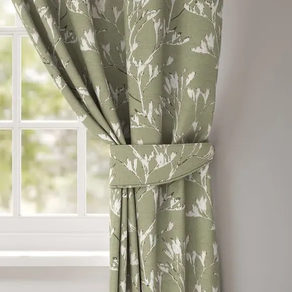 Curtain Tieback with Chrome Ring - Sage, Jacquard