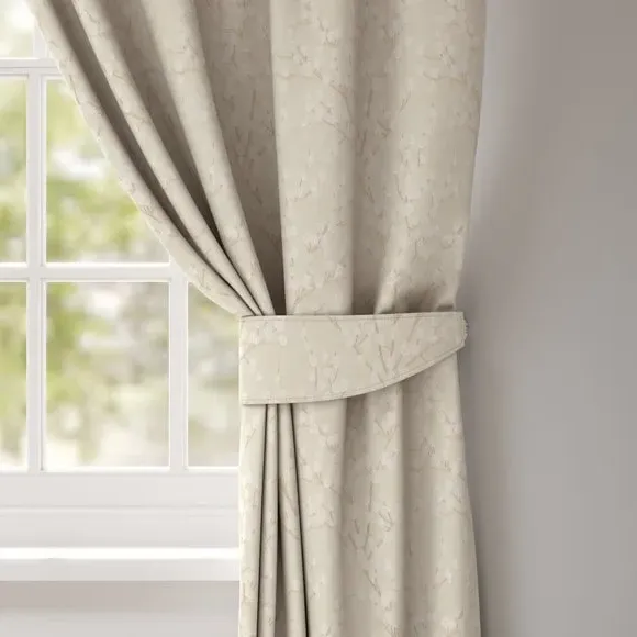 Curtain Tieback with Chrome Ring - Sesame, Jacquard