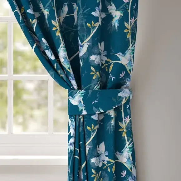 Curtain Tieback with Chrome Ring - Teal, Velvet image