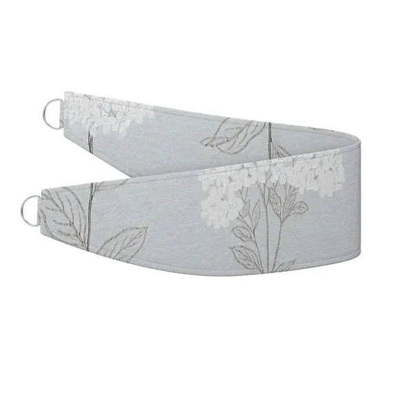 Curtain Tieback with Chrome Rings - Blue, Faux Silk