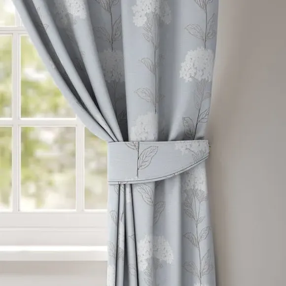 Curtain Tieback with Chrome Rings - Blue, Faux Silk