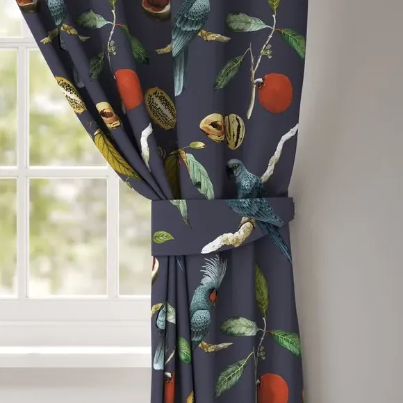 Curtain Tieback with Cockatoo Design - Ink, Velvet