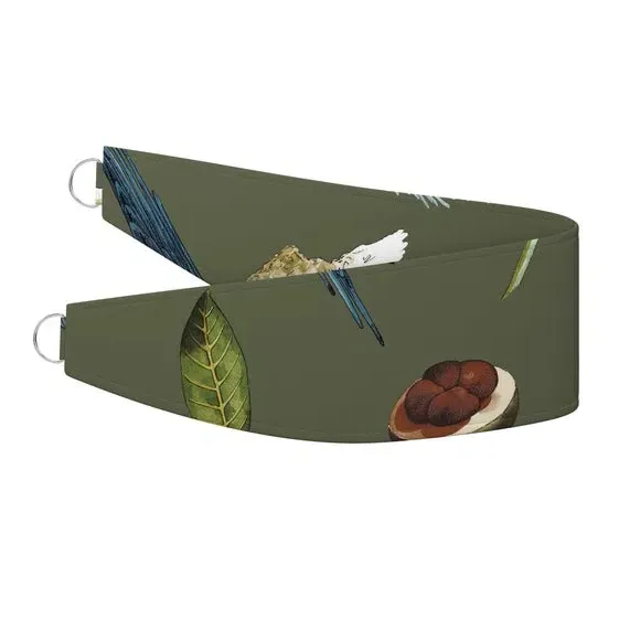 Curtain Tieback with Cockatoo Design - Olive, Velvet