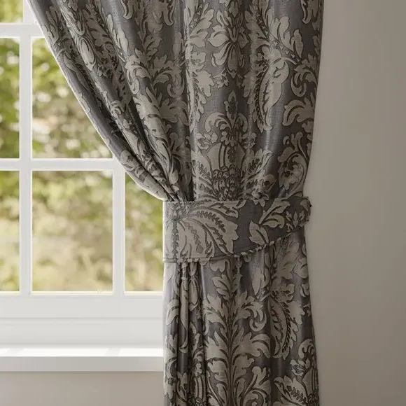 Curtain Tieback with Damask Pattern - Graphite