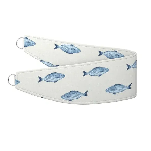 Curtain Tieback with Fish Print - Blue, Cotton