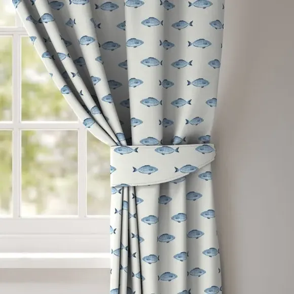 Curtain Tieback with Fish Print - Blue, Cotton image