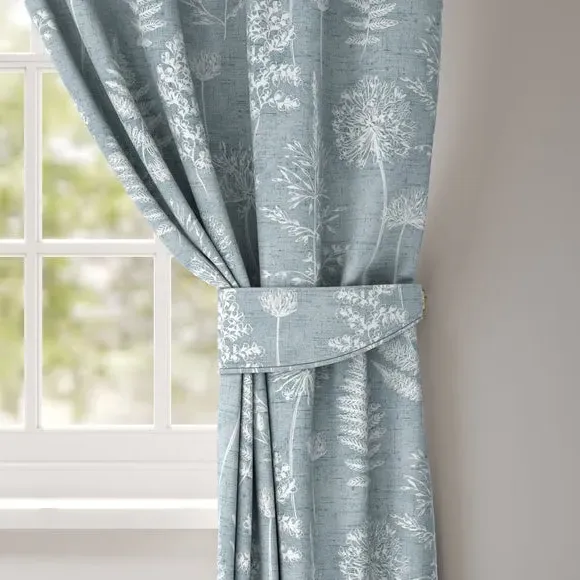 Curtain Tieback with Floral Design - Denim