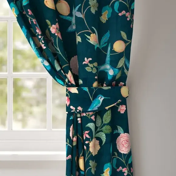Curtain Tieback with Floral Design - Teal