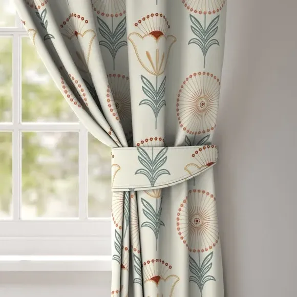 Curtain Tieback with Floral Design - Teal image