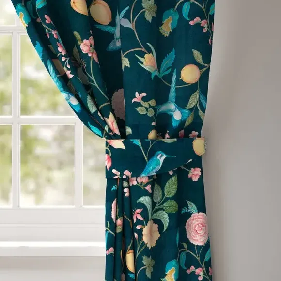 Curtain Tieback with Floral Design - Teal image