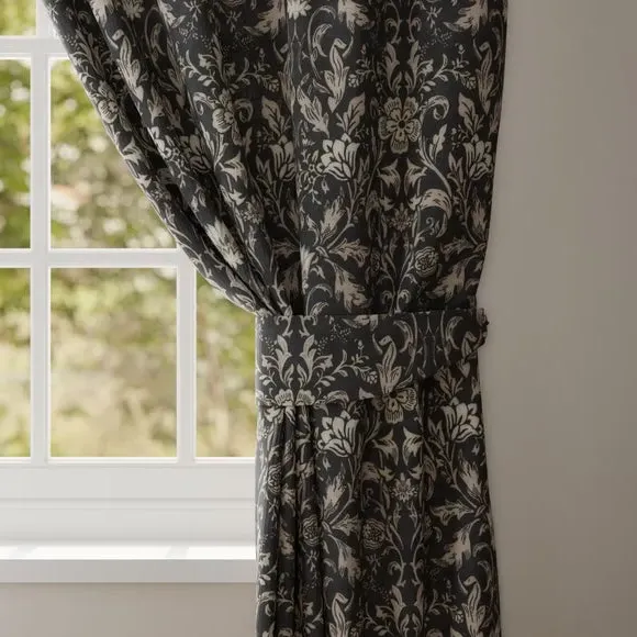 Curtain Tieback with Floral Pattern - Ebony, Cotton