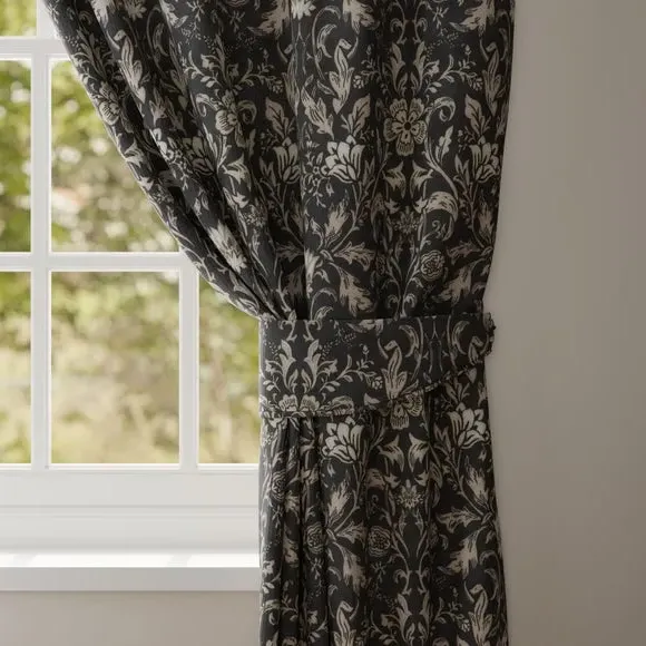 Curtain Tieback with Floral Pattern - Ebony, Cotton