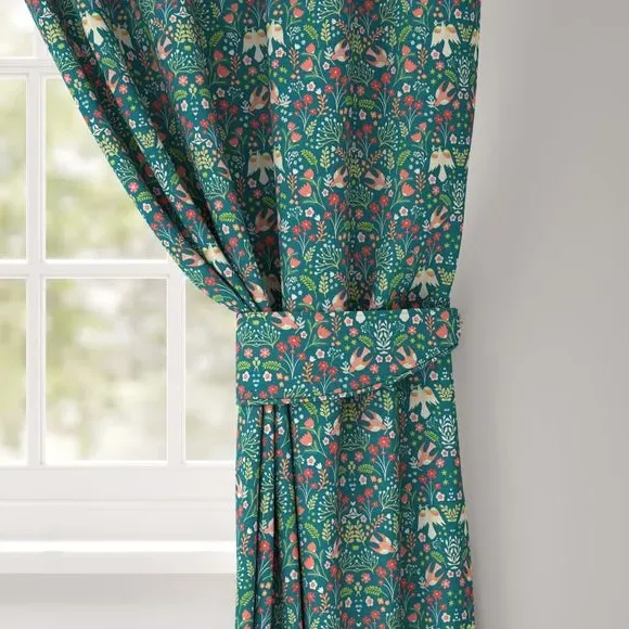 Curtain Tieback with Folk Art Design - Jade