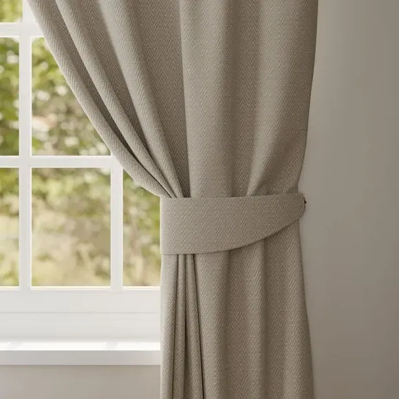 Curtain Tieback with Geometric Design - Almond image