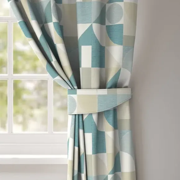 Curtain Tieback with Geometric Design - Seafoam image