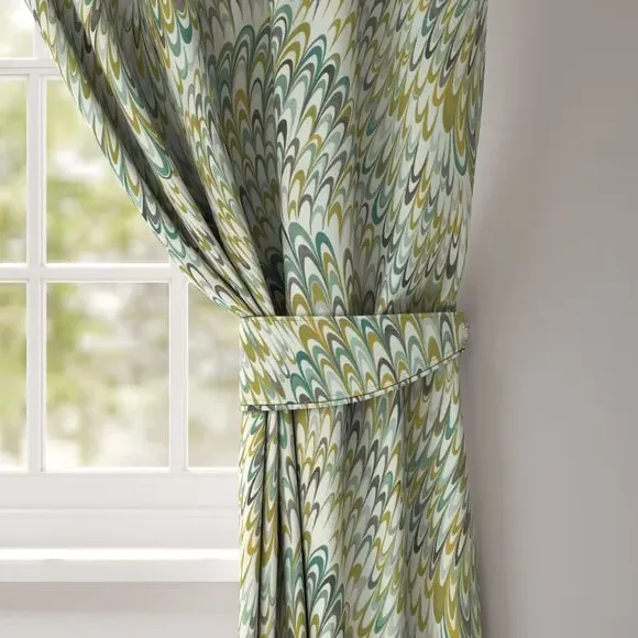 Curtain Tieback with Geometric Pattern - Moss, Cotton