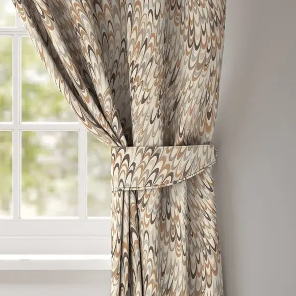 Curtain Tieback with Geometric Pattern - Opal, Cotton
