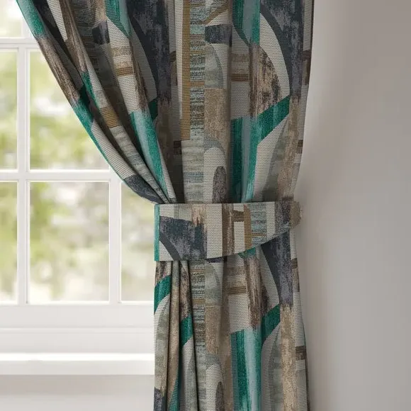 Curtain Tieback with Jacquard Print - Teal