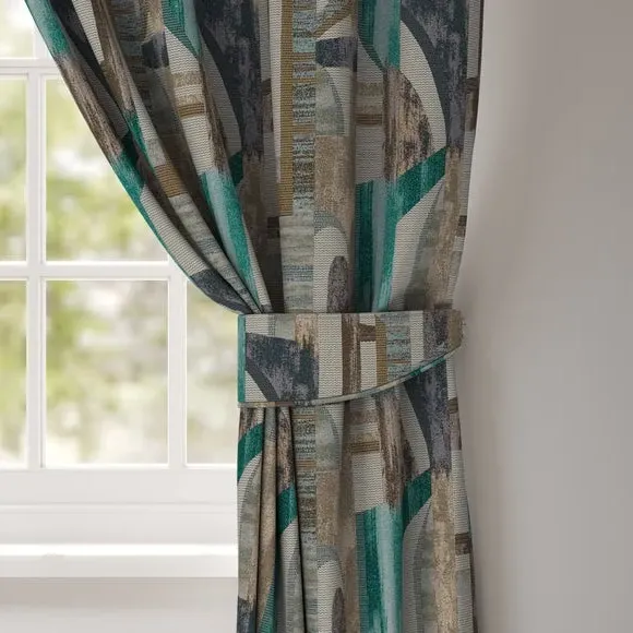Curtain Tieback with Jacquard Print - Teal