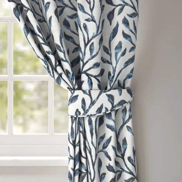 Curtain Tieback with Leaf Design - Navy, Velvet