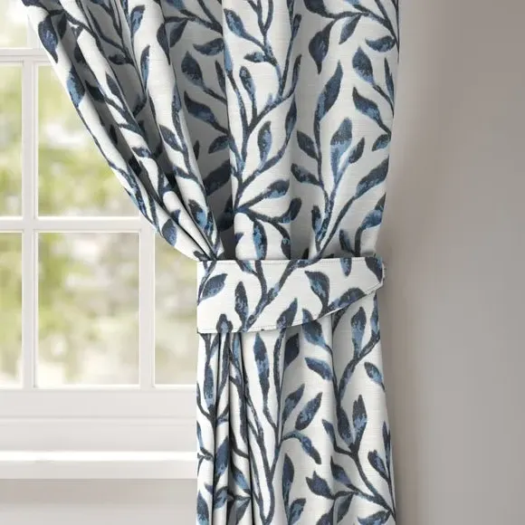 Curtain Tieback with Leaf Design - Navy, Velvet image