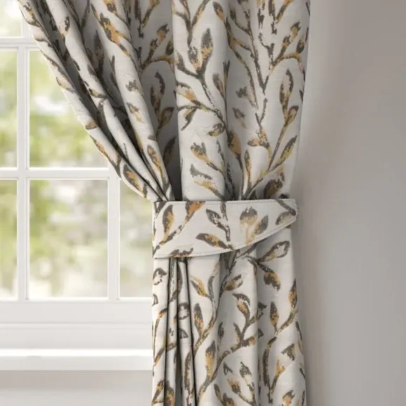 Curtain Tieback with Leaf Design - Stone, Velvet