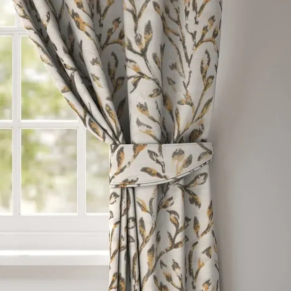Curtain Tieback with Leaf Design - Stone, Velvet