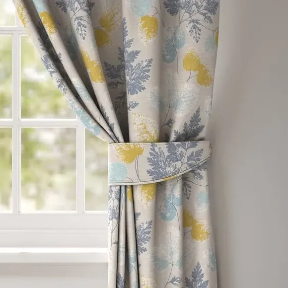 Curtain Tieback with Leaf Pattern - Indigo