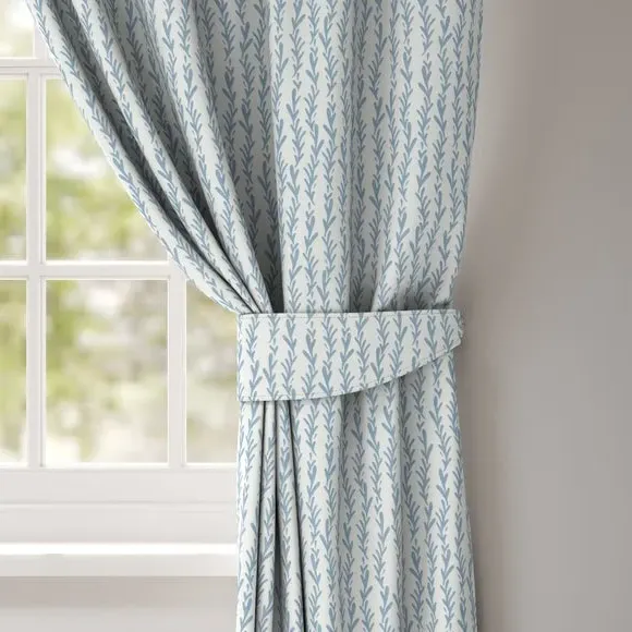 Curtain Tieback with Leaf Print - Blue, Cotton image