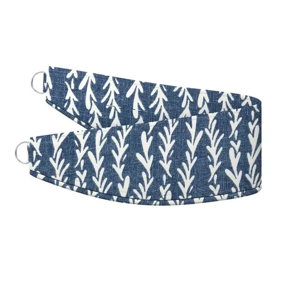 Curtain Tieback with Leaf Print - Indigo, Cotton