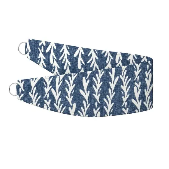 Curtain Tieback with Leaf Print - Indigo, Cotton
